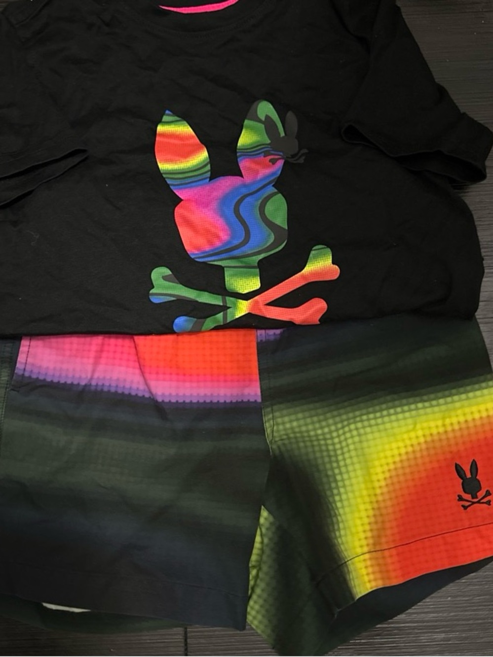 Psycho Bunny Logo Tee and Rainbow Fade Shorts